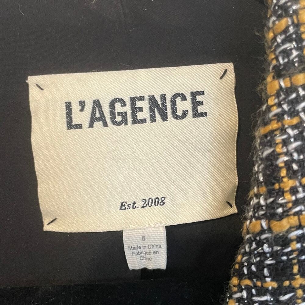 L'Agence Kenzie Blazer Double Breasted Tweed Jacket Coat Gold Buttons Black US 6 - Picture 6 of 16